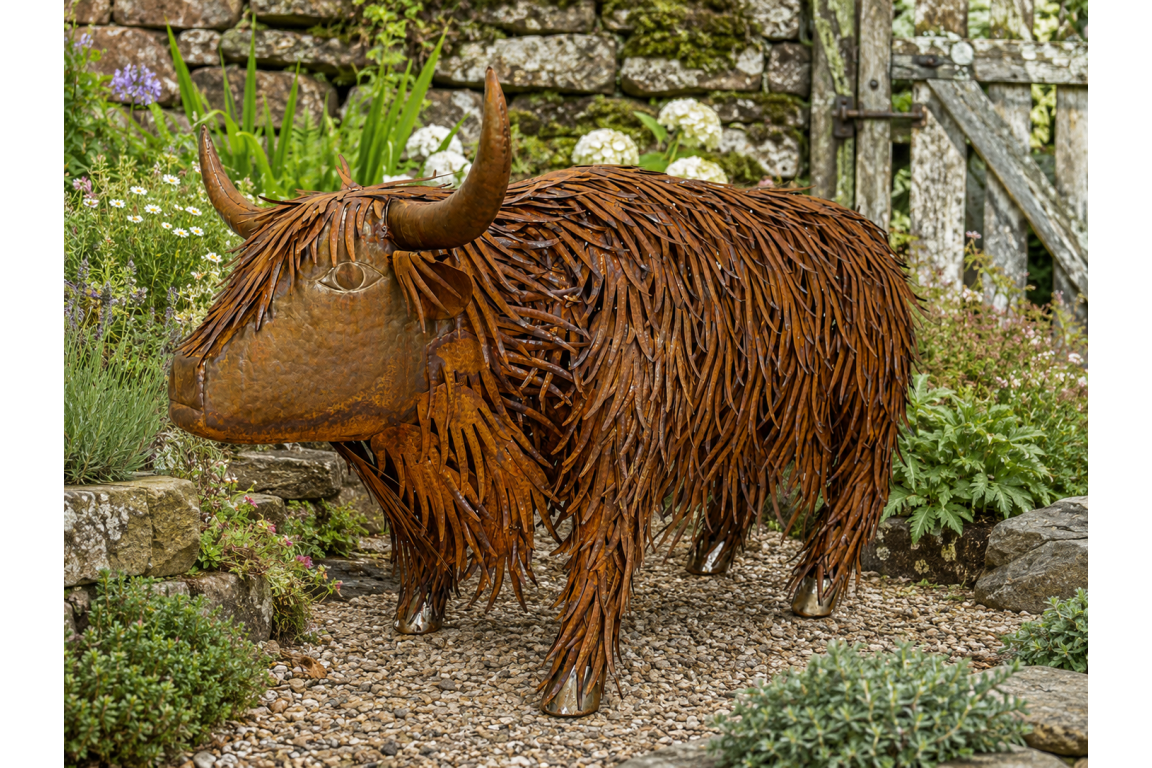 Rusty Highland Cow – Large Rustic Animal Garden Ornament