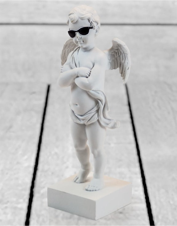 White “Too Cool” Cherub Figure on Base – Decorative Angel Ornament | Sign of the times Stoke
