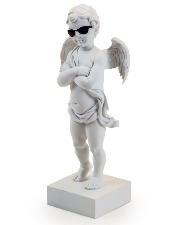 White “Too Cool” Cherub Figure on Base – Decorative Angel Ornament | Sign of the times Stoke
