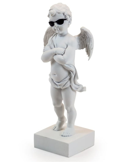 White “Too Cool” Cherub Figure on Base – Decorative Angel Ornament | Sign of the times Stoke