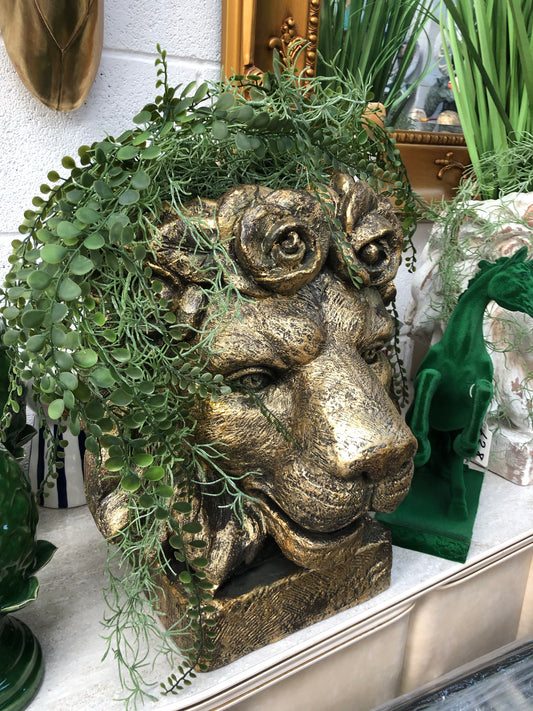 Gold Lion Planter - Rustic Gold Resin Lion Planter for Elegant Decor | Sign of the times Stoke