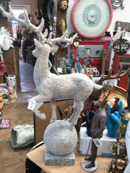 Frosty Stag on Ball - Elegant Resin Sculpture with Frosted Finish | Sign of the times Stoke