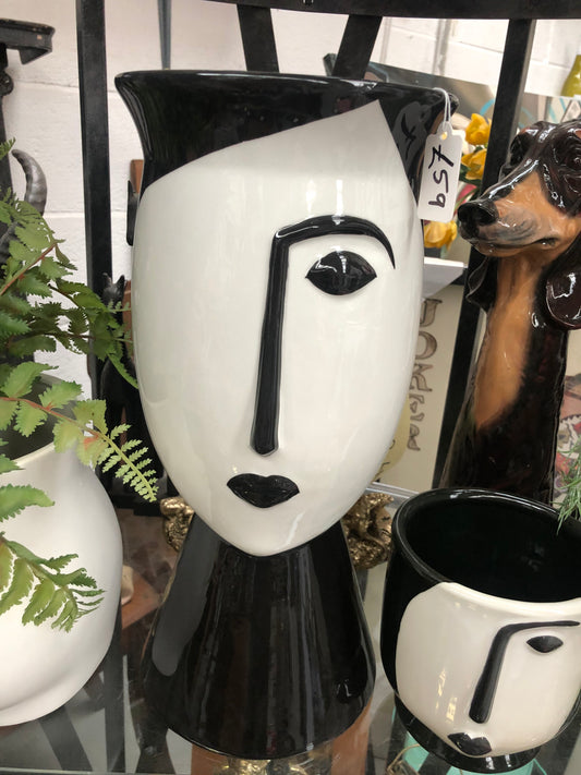 Large Unique Black and White Face Vase - Elegant Ceramic Vase