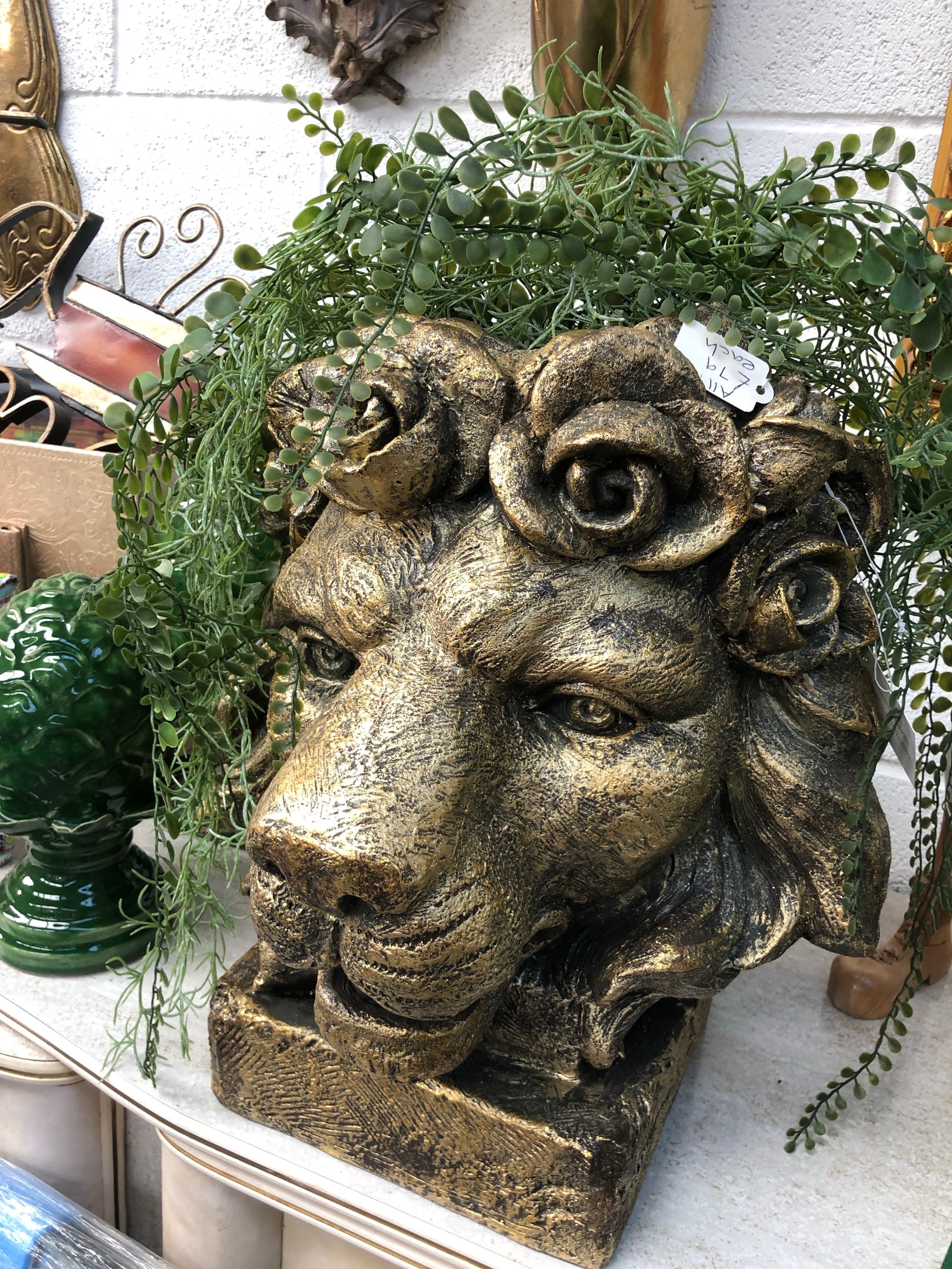 Gold Lion Planter - Rustic Gold Resin Lion Planter for Elegant Decor | Sign of the times Stoke