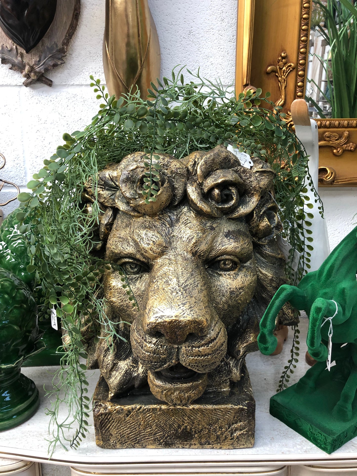 Gold Lion Planter - Rustic Gold Resin Lion Planter for Elegant Decor | Sign of the times Stoke