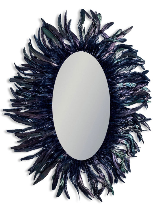 Large Oval Feather Framed Wall Mirror
