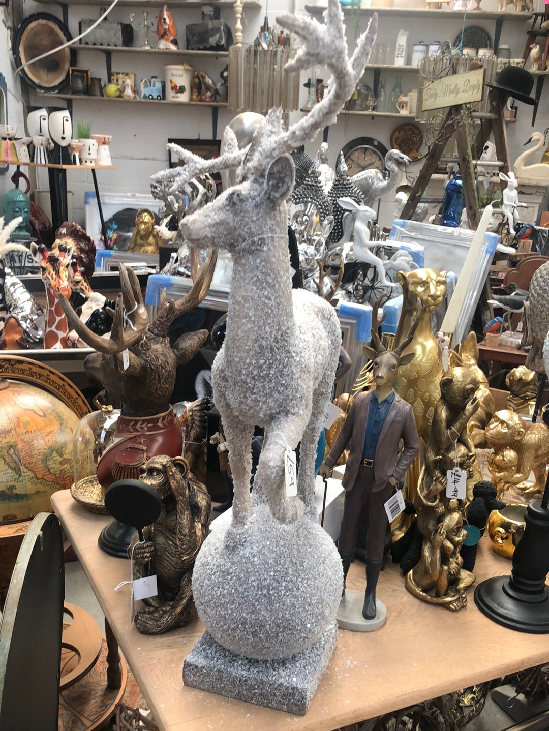 Frosty Stag on Ball - Elegant Resin Sculpture with Frosted Finish | Sign of the times Stoke