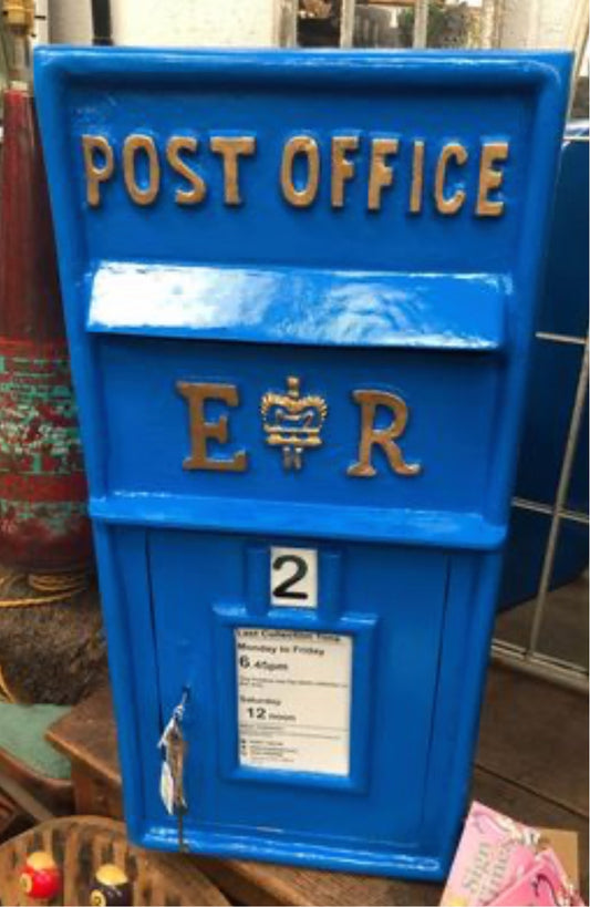 Blue Post Box ER - Cast Iron Front with Aluminium Sides and Top | Sign of the times Stoke