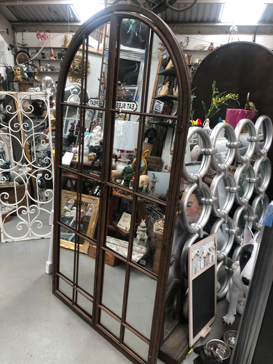 Bronzed Metal Outdoor Mirror - Large Antiqued Arch Design with Opening Doors | Sign of the times Stoke