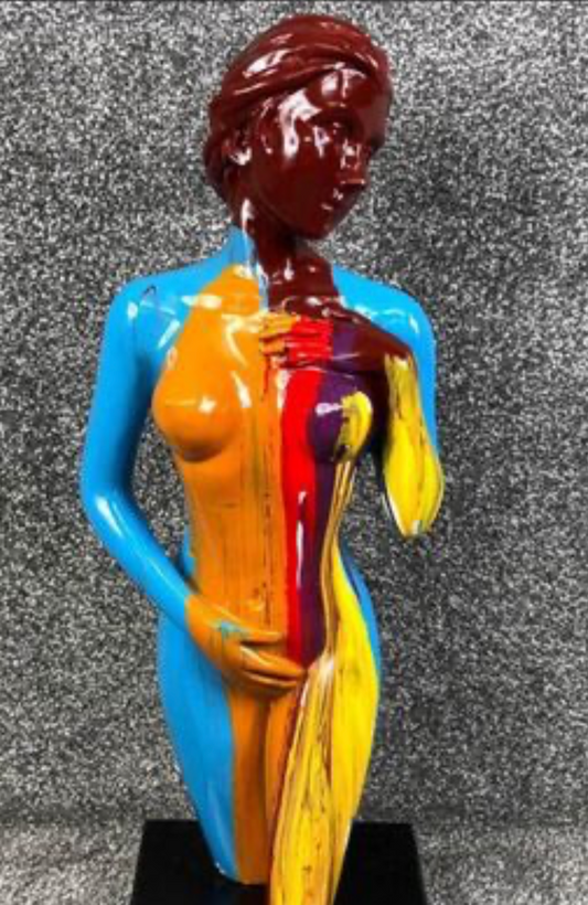 Paint-Splashed Lady Sculpture - Resin Art on Rotating Black Plinth | Sign of the times Stoke