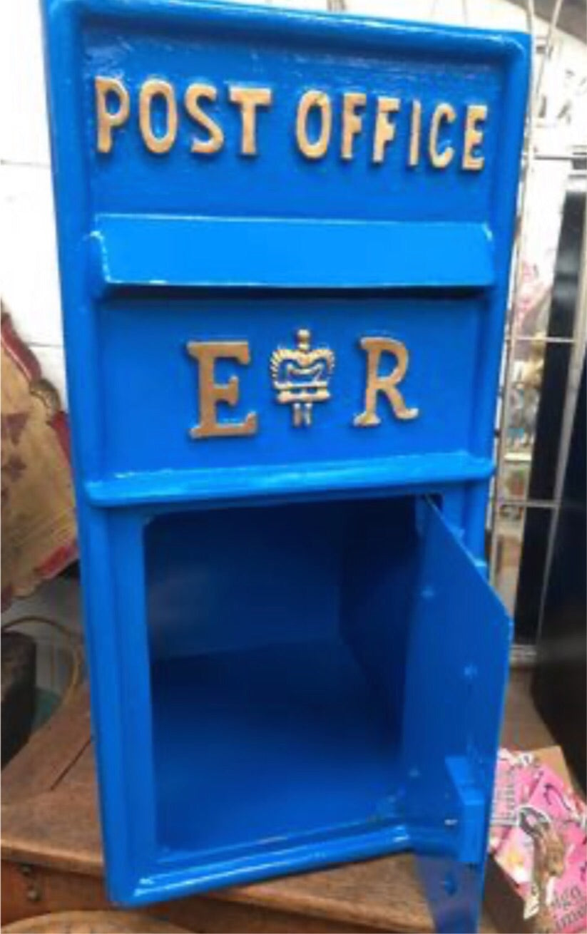 Blue Post Box ER - Cast Iron Front with Aluminium Sides and Top | Sign of the times Stoke