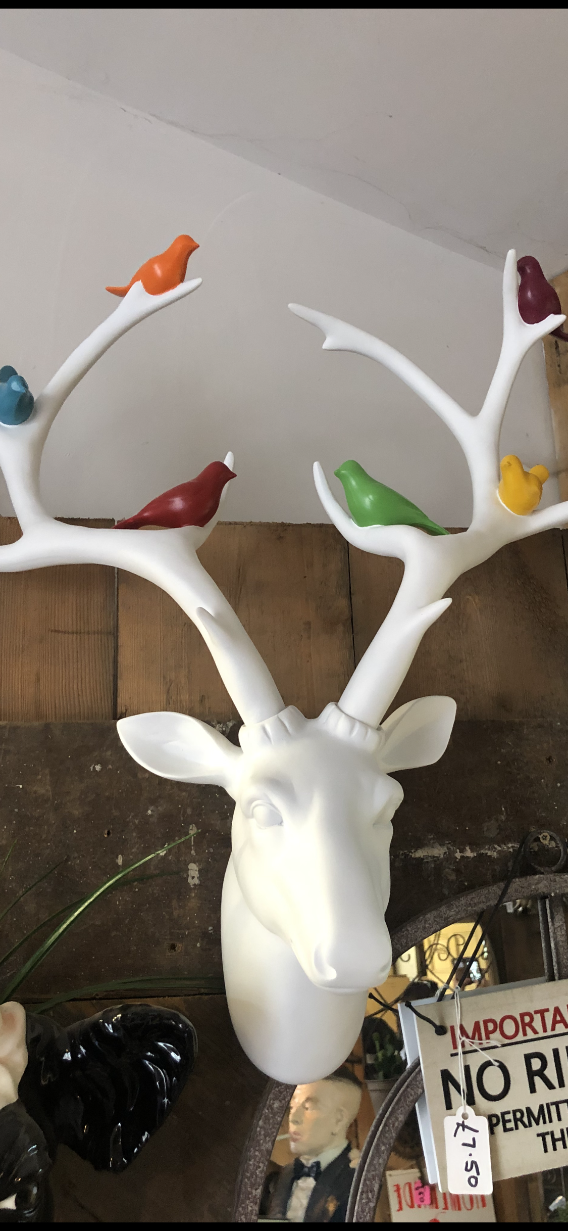 White Stag Head with Coloured Birds