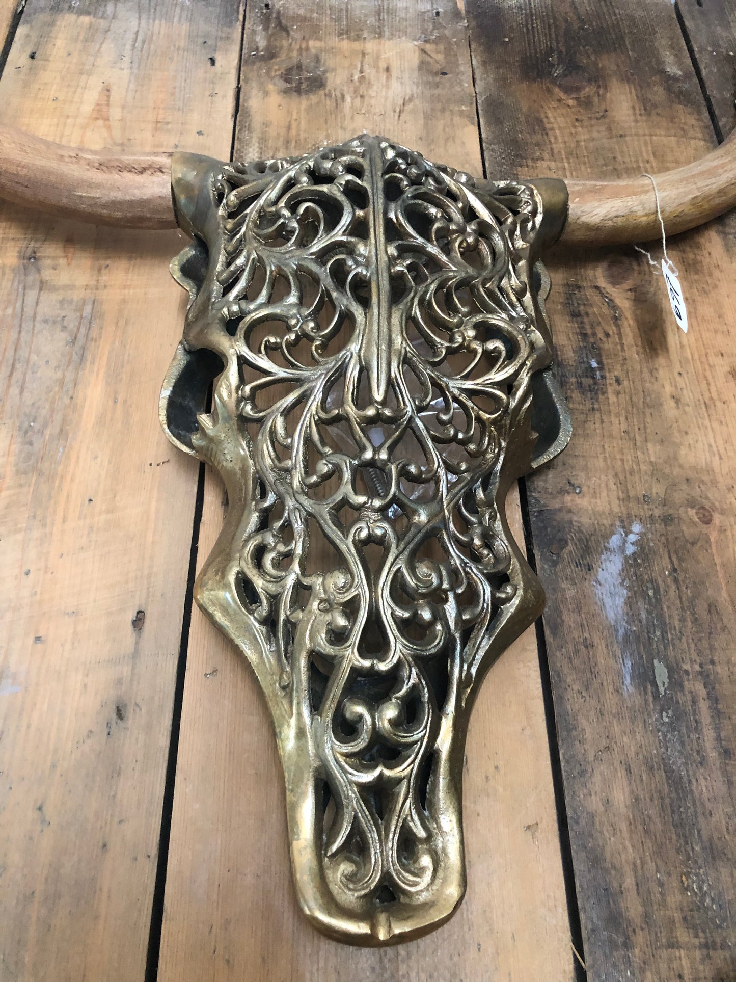 Gold Bison Skull Wall Mount - Antique Aluminium and Wood Tribal Decor | Sign of the times Stoke