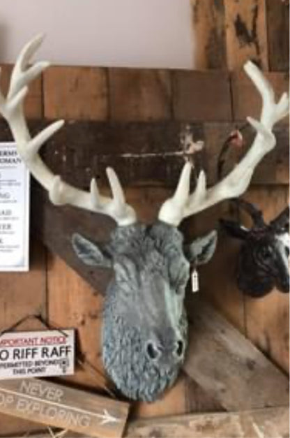 Stone Green Stag Head Wall Mount - Elegant Resin Stag with Cream Antlers | Sign of the times Stoke